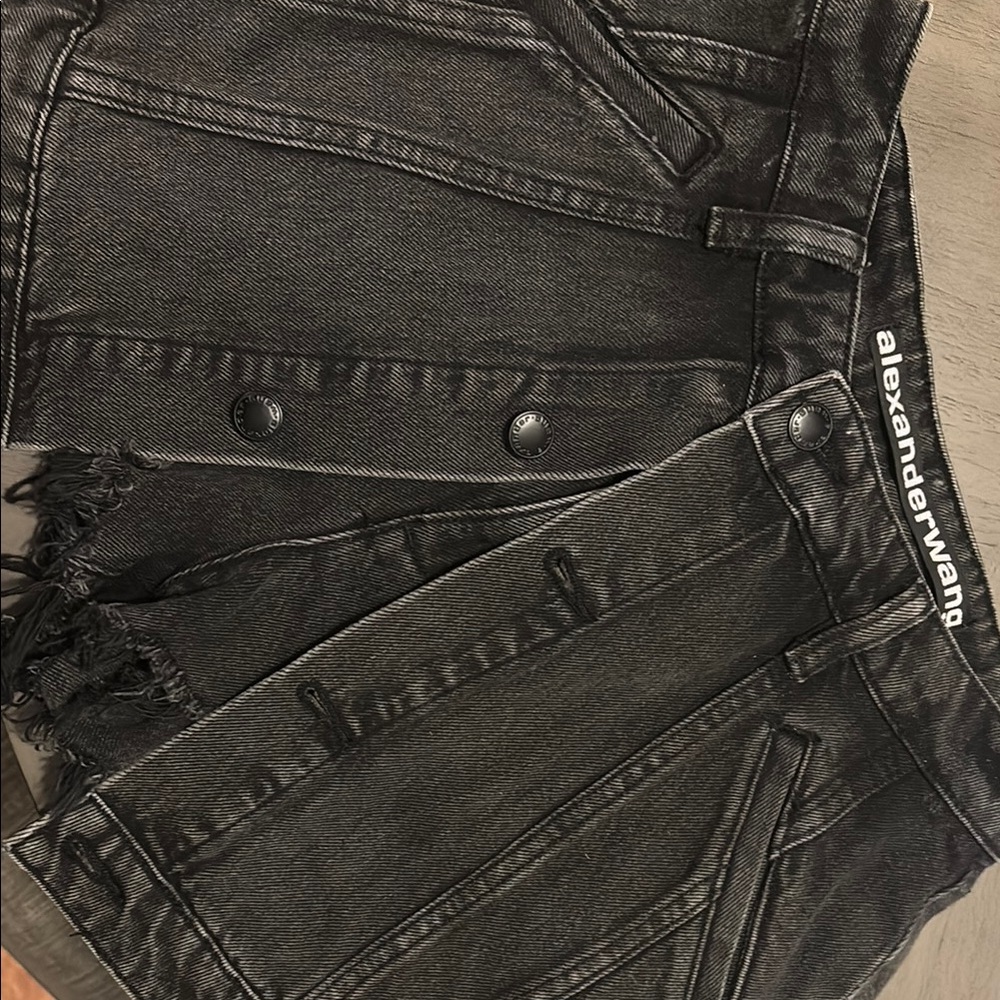 Alexander Wang Black Denim shorts skort size 26 distressed denim.